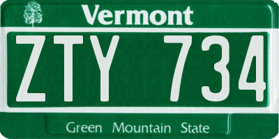 VT license plate ZTY734
