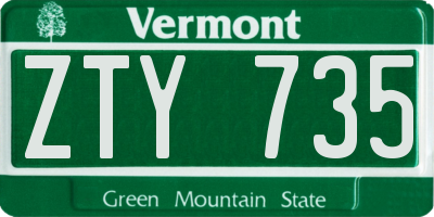 VT license plate ZTY735