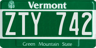 VT license plate ZTY742