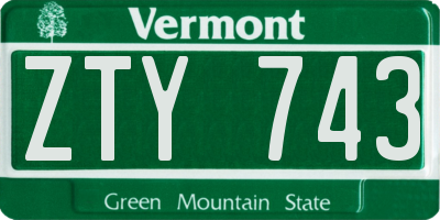 VT license plate ZTY743