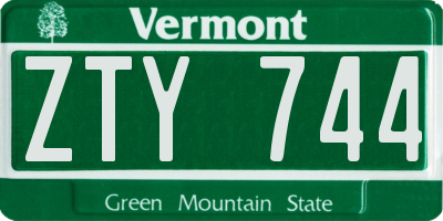 VT license plate ZTY744