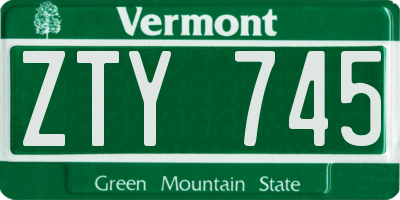 VT license plate ZTY745