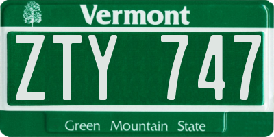 VT license plate ZTY747