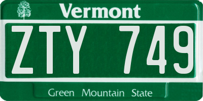 VT license plate ZTY749
