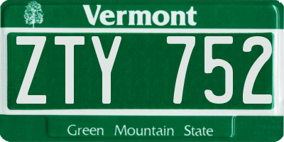 VT license plate ZTY752
