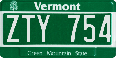 VT license plate ZTY754