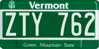 VT license plate ZTY762