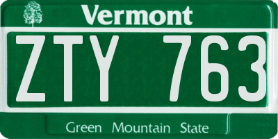VT license plate ZTY763