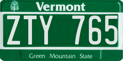 VT license plate ZTY765