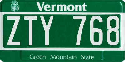 VT license plate ZTY768