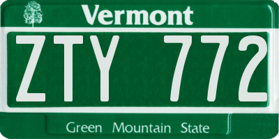 VT license plate ZTY772