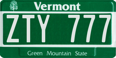 VT license plate ZTY777