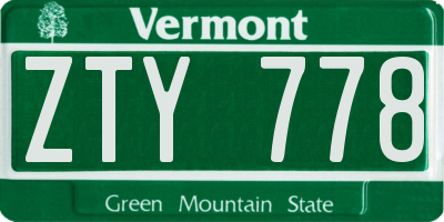 VT license plate ZTY778