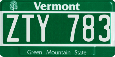 VT license plate ZTY783