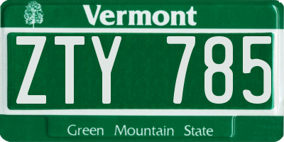 VT license plate ZTY785