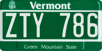 VT license plate ZTY786