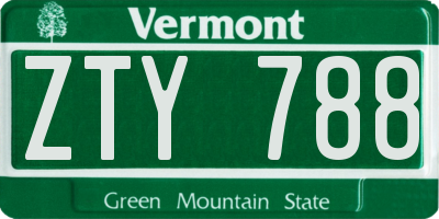 VT license plate ZTY788
