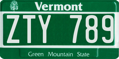 VT license plate ZTY789