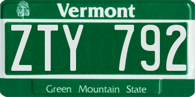 VT license plate ZTY792