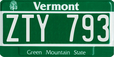 VT license plate ZTY793