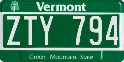 VT license plate ZTY794