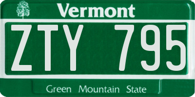 VT license plate ZTY795