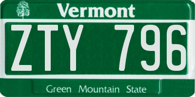 VT license plate ZTY796