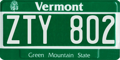 VT license plate ZTY802