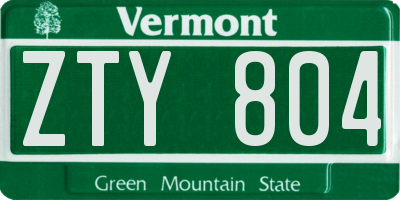 VT license plate ZTY804