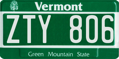 VT license plate ZTY806