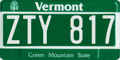 VT license plate ZTY817