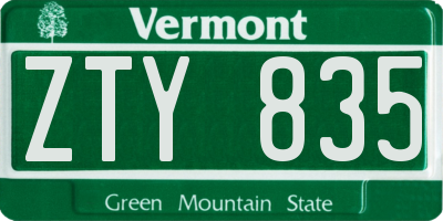 VT license plate ZTY835