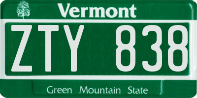 VT license plate ZTY838