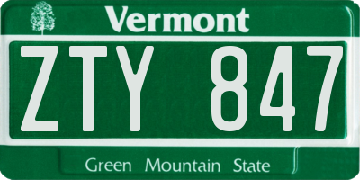 VT license plate ZTY847