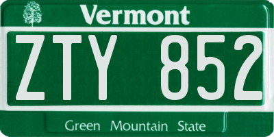 VT license plate ZTY852