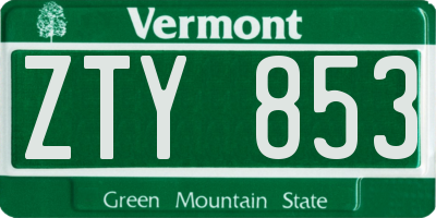 VT license plate ZTY853