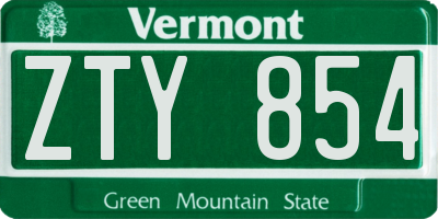 VT license plate ZTY854