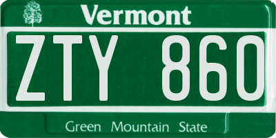 VT license plate ZTY860