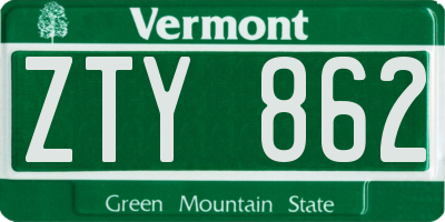 VT license plate ZTY862