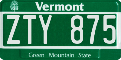 VT license plate ZTY875