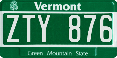 VT license plate ZTY876