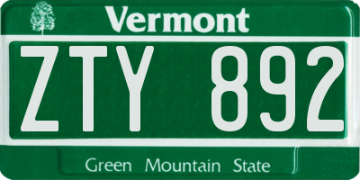 VT license plate ZTY892