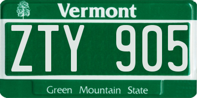 VT license plate ZTY905