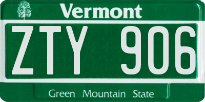 VT license plate ZTY906