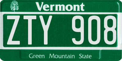 VT license plate ZTY908