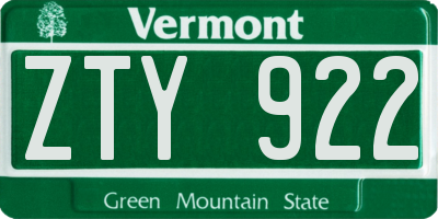 VT license plate ZTY922