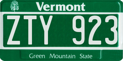 VT license plate ZTY923