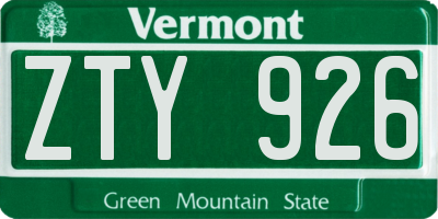 VT license plate ZTY926