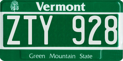 VT license plate ZTY928