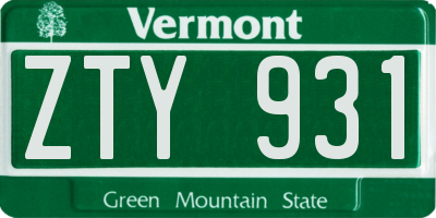 VT license plate ZTY931